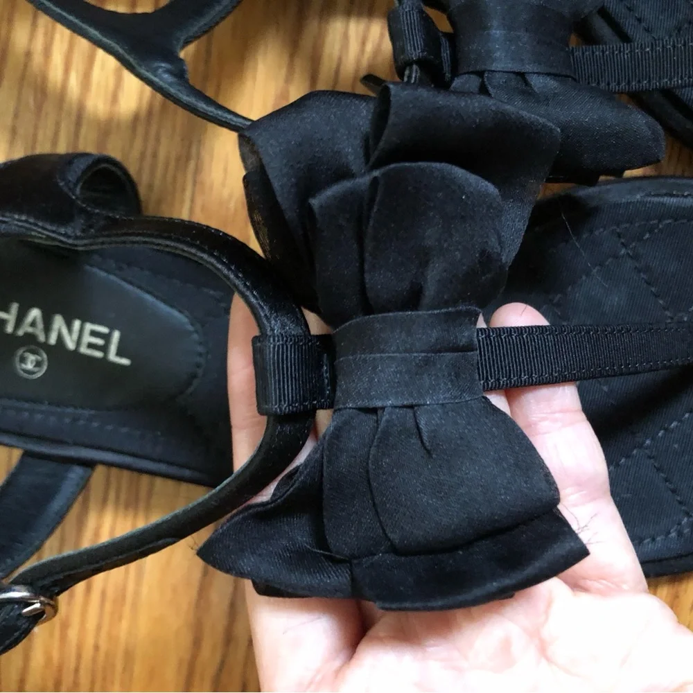 Chanel silk bow tie sandals